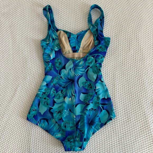 Maxine of Hollywood Pacific Blue Floral One Piece Swimsuit Size 8 - Picture 2 of 10